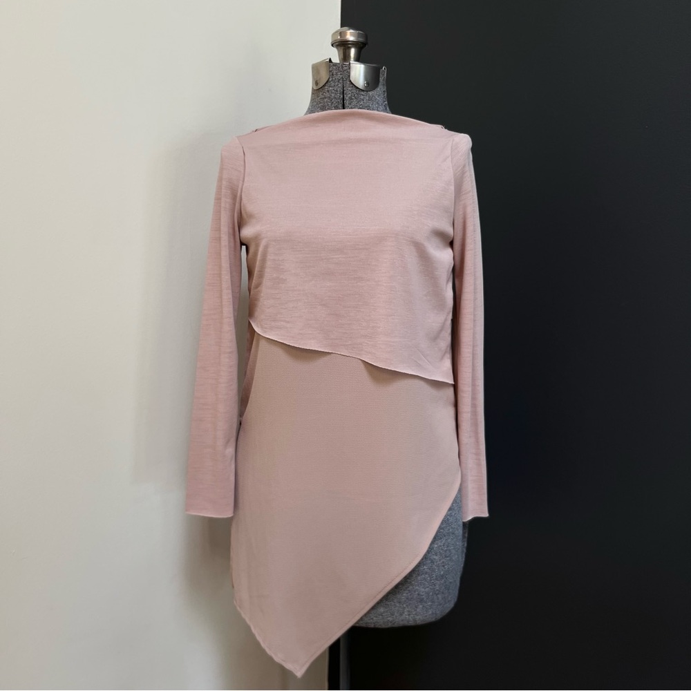 Asymmetrical nude neutral layered draped top